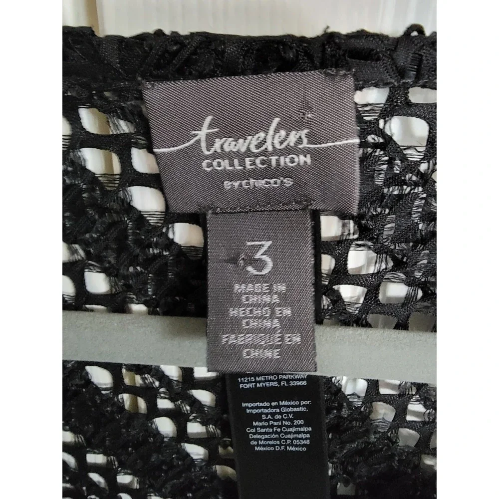 Chico's Travelers 3 Pullover Black Overlay Open Knit Top‎ SS Oversize NWOT - Picture 3 of 6